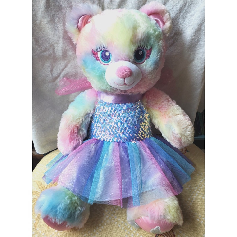 Build A Bear Fairy Bear Plush Pastel Tie Dye 16" Sequin Ballerina Sing Let it Go